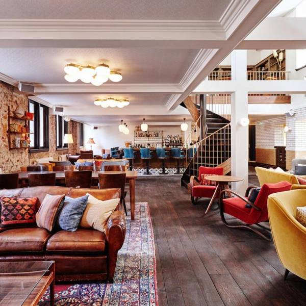 Colourful chairs in the hotel lobby in Amsterdam