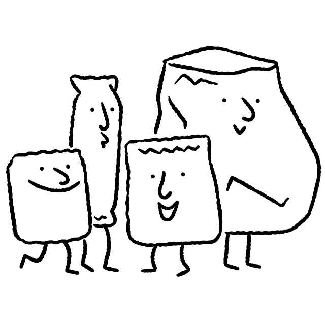 Illustration of packets of chips and cookies smiling in a group.