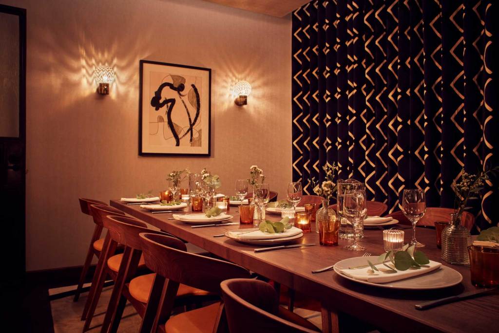 Den set up for Private Dining event