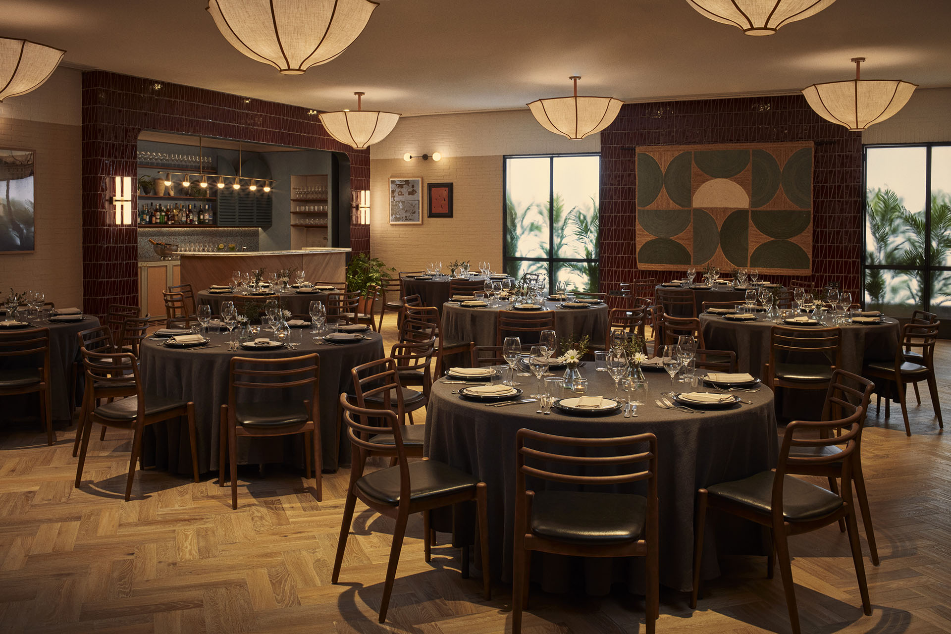 Tables laid out for dining in La Cava.