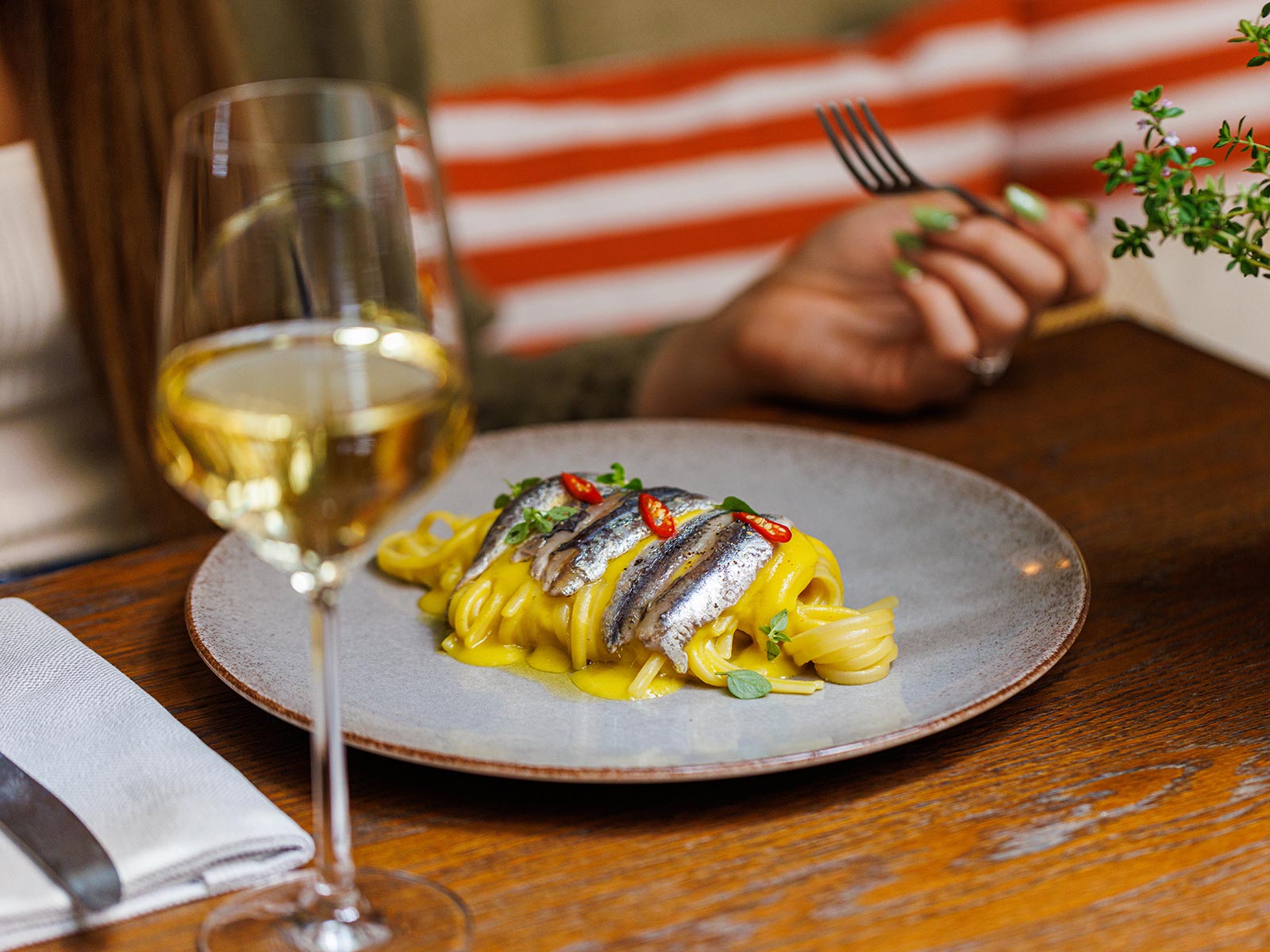 A delicious seafood paste served with white wine.