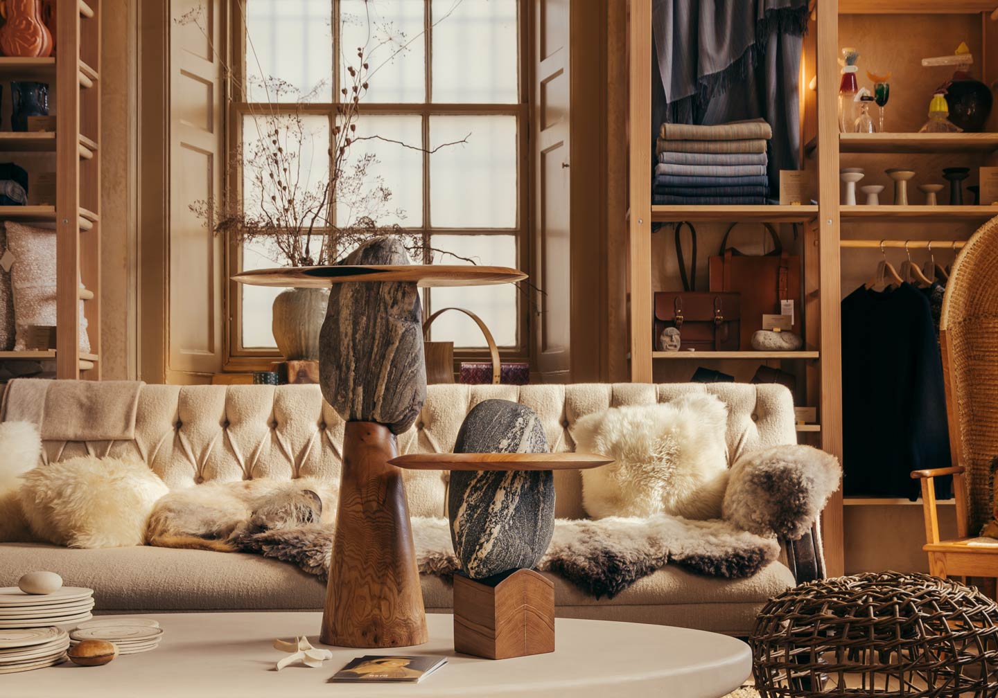 Featured table and couch from Bard, a shop and gallery in Leith, Edinburgh.